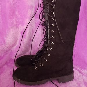 Over knee velvet/suede combat boots